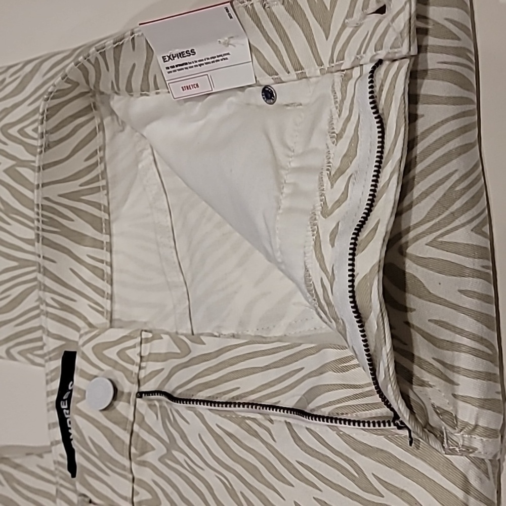 Express Animal Print Super High Rise Slim Ankle Jeans White Gray 10 Slim Stretch - Picture 11 of 16